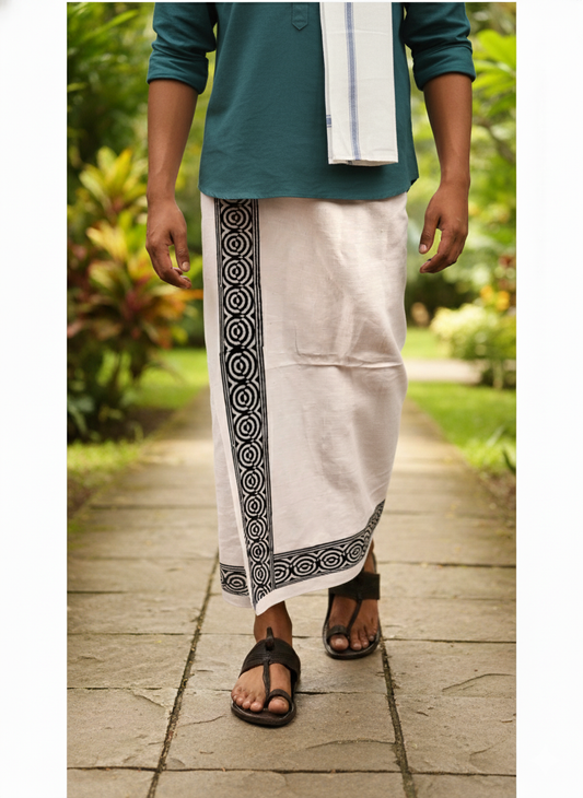 Eco-Friendly Khaadi | Block Printed Lungi for Men | 100% Handwoven Cotton | Traditional Hand Block Print | Breathable, Soft & Sustainable Wear | Ethnic Comfort Wrap