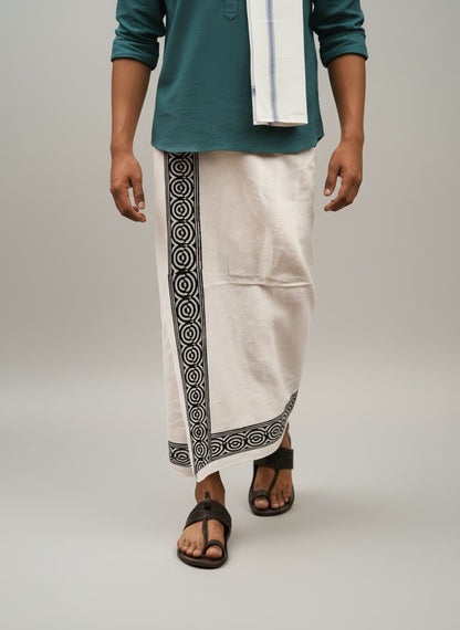 Kora Khaadi Dhoti - Lungi | Veshti | Pancha Wrap - White
