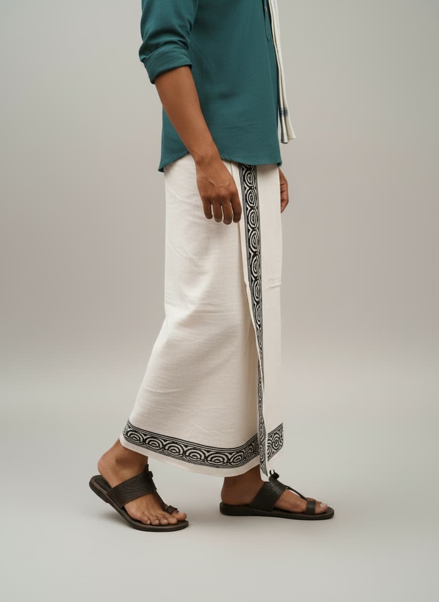 Kora Khaadi Dhoti - Lungi | Veshti | Pancha Wrap - White