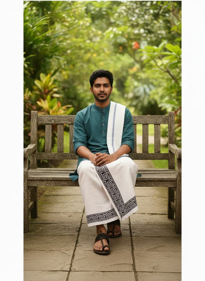 Kora Khaadi Dhoti - Lungi | Veshti | Pancha Wrap - White