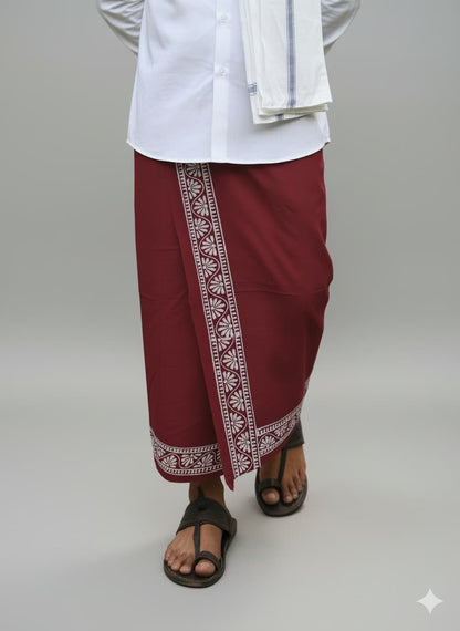 Kora Khaadi Dhoti - Lungi | Veshti | Pancha Wrap - Maroon