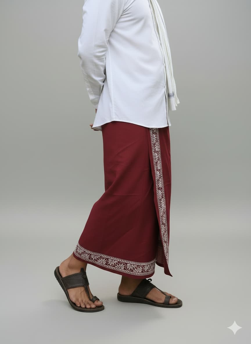Kora Khaadi Dhoti - Lungi | Veshti | Pancha Wrap - Maroon