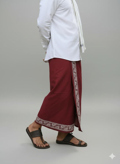 Kora Khaadi Dhoti - Lungi | Veshti | Pancha Wrap - Maroon