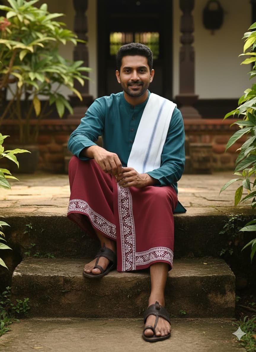 Kora Khaadi Dhoti - Lungi | Veshti | Pancha Wrap - Maroon